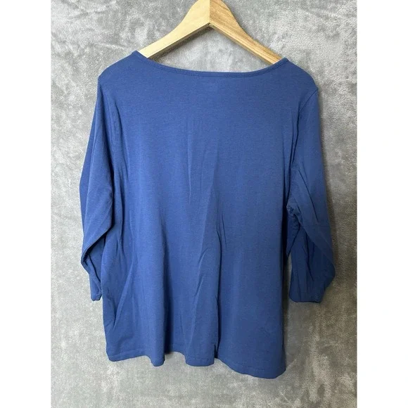 Lands End Shirt Women's 1x Blue 3/4 Sleeve Casual Cozy - Picture 2 of 8